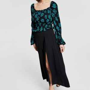 Bar III Black A-Line Midi Skirt with Slit for Work